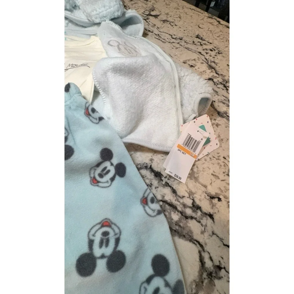 NEW three piece baby boys size 12 months Disney Mickey Mouse outfit. Super soft.